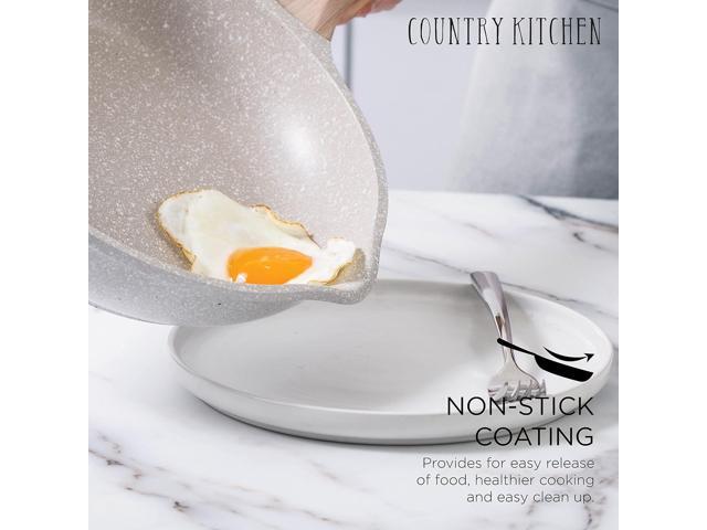 Country Kitchen Non-Stick Cast Aluminum Cookware Set - Durable Kitchen Cookware for Everyday Cooking, Cream, 11 Pc.