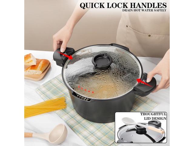 ACTIV CUISINE 8.5qt Pasta Pot with Strainer Lid, Cast Aluminum Stockpot Multipot, Nonstick Ceramic Coating make Cleanup easy with Tempered Glass...