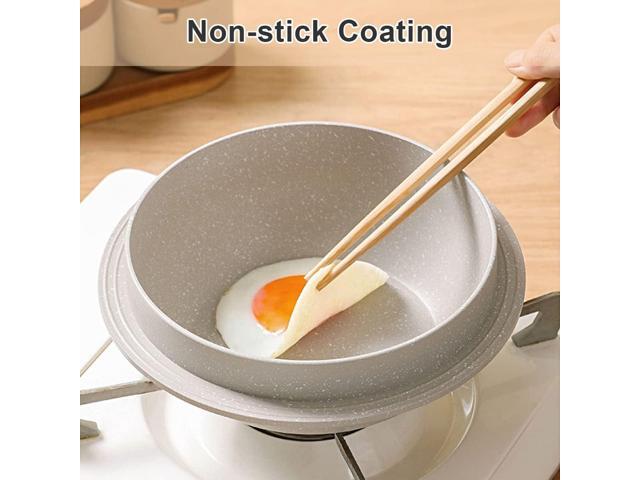 Cast Aluminum Pot with Lid, 7 in Non-Stick Casserole Dish Korean Stone Bowl Induction Compatible, White