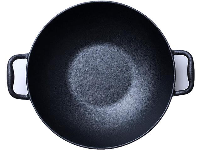 14 Inch Cast Iron Wok with Lid, Non Stick, Pre-Seasoned Woks & Stir-Fry Pans with 2 Loop Handles, Uncoated Chinese Handmade Cast Iron wok, Suitable...
