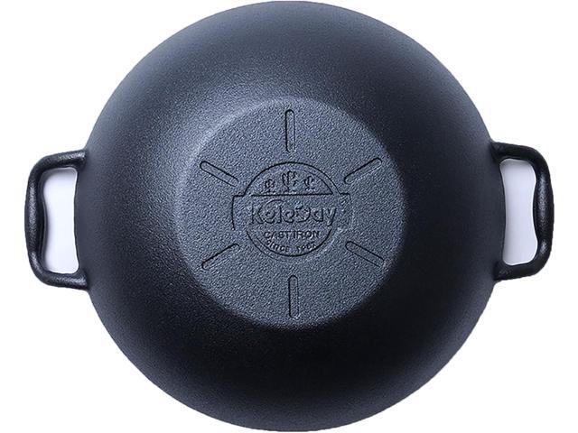 14 Inch Cast Iron Wok with Lid, Non Stick, Pre-Seasoned Woks & Stir-Fry Pans with 2 Loop Handles, Uncoated Chinese Handmade Cast Iron wok, Suitable...