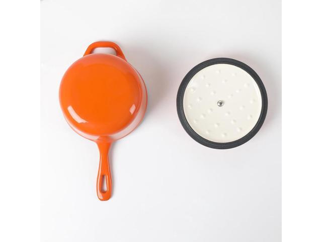 HAWOK Enameled Cast Iron Mini Saucepan, 1QT Saucepan with Lid and Long Handle, Orange
