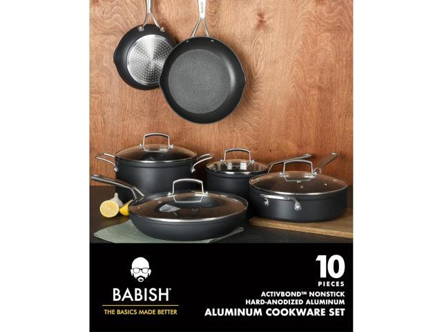 Babish 10 Piece Hard Anodized Laser Titanium Forever Non Stick Technology Durable Pots and Pans Cookware Set - Black