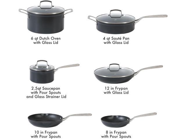 Babish 10 Piece Hard Anodized Laser Titanium Forever Non Stick Technology Durable Pots and Pans Cookware Set - Black
