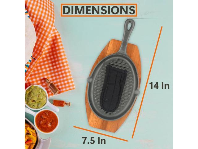 Mr. Bar-B-Q Cast Iron Fajita Skillets Set, Pre-Seasoned Non-Stick Sizzling Plate, Wooden Base w/Cloth Handle, Sizzler Steak Plate, Cast Iron...
