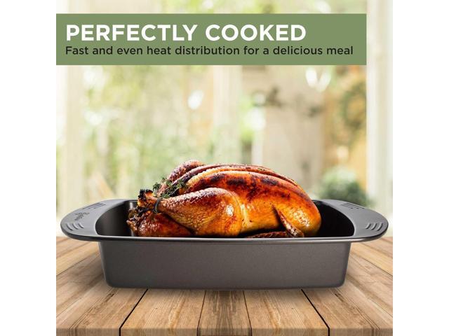 Ecolution Nonstick Roasting Pan, Carbon Steel with Premium Nonstick, Oven Safe to 450 F, Made without PFOA, Dishwasher Safe, 16-Inch x 12.75-Inch...