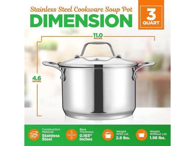 NutriChef 3-Quart Stainless Steel Soup Pot - 18/8 Food Grade Heavy Duty Cookware, Stock Pot, Stew Pot, Simmering Pot Kitchenware w/See Through Lid,...