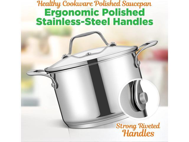 NutriChef 3-Quart Stainless Steel Soup Pot - 18/8 Food Grade Heavy Duty Cookware, Stock Pot, Stew Pot, Simmering Pot Kitchenware w/See Through Lid,...