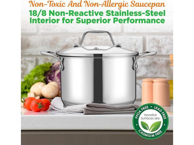 NutriChef 3-Quart Stainless Steel Soup Pot - 18/8 Food Grade Heavy Duty Cookware, Stock Pot, Stew Pot, Simmering Pot Kitchenware w/See Through Lid,...