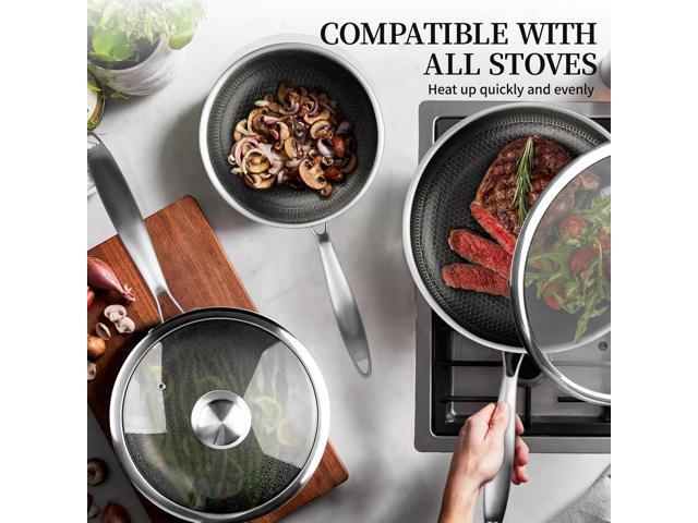 6 Pieces Stainless Steel Frying Pan Set with Lids, Honeycomb Nonstick Frying Pan Set 3 Pcs,Induction Skillet Set Egg Omelette Frying Pan Set W/Lid,...