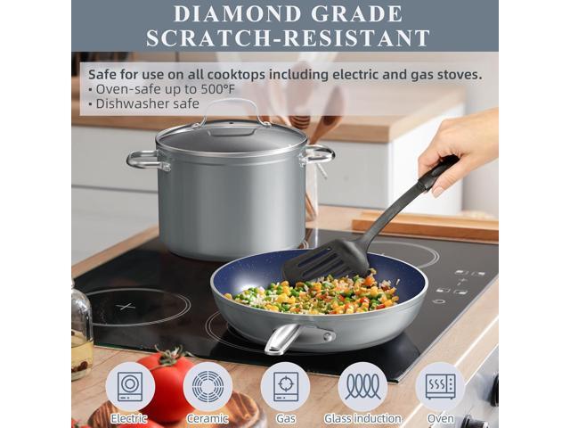 Nuwave Healthy Duralon Blue Ceramic Nonstick Cookware Set, Diamond Infused Scratch-Resistant, PFAS Free, Dishwasher & Oven Safe, Induction Ready &...