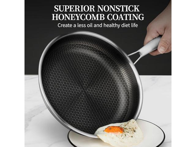 6 Pieces Stainless Steel Frying Pan Set with Lids, Honeycomb Nonstick Frying Pan Set 3 Pcs,Induction Skillet Set Egg Omelette Frying Pan Set W/Lid,...