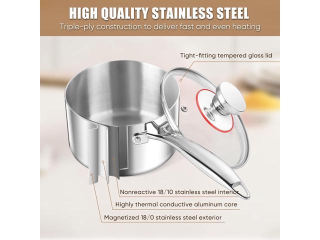 E-far Stainless Steel Saucepan Set - 2Qt & 3 Qt, Triply Sauce Pan Pot with Lid for Cooking Pasta Warming Milk Boiling Water, Small Metal Cookware...