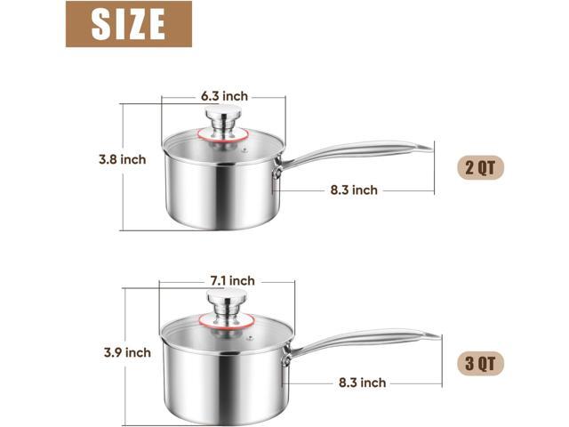 E-far Stainless Steel Saucepan Set - 2Qt & 3 Qt, Triply Sauce Pan Pot with Lid for Cooking Pasta Warming Milk Boiling Water, Small Metal Cookware...