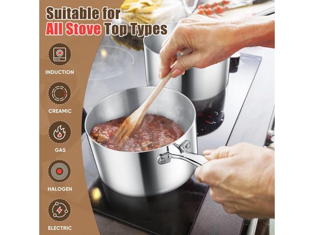 E-far Stainless Steel Saucepan Set - 2Qt & 3 Qt, Triply Sauce Pan Pot with Lid for Cooking Pasta Warming Milk Boiling Water, Small Metal Cookware...