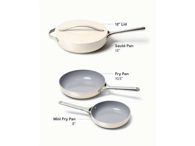 Caraway 4-Piece Fry Pan Set - Non-Stick Frying Pans (10.5 & 8) & Non-Stick Sauté Pan - Non Toxic, PTFE & PFOA Free - Oven Safe & Compatible with...