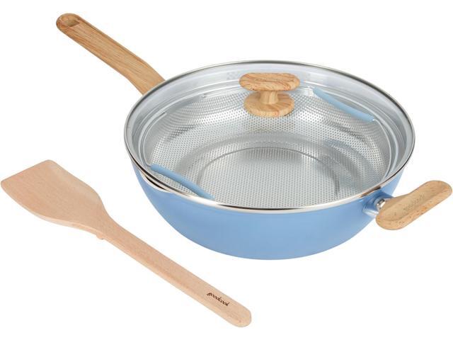 GoodCook Healthy Ceramic Titanium-infused All-in-One Pan with Tempered Glass Lid, Steamer Basket, and Spatula, Light Blue Induction Cookware,...