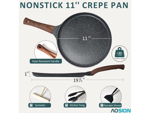 AOSION 11 inch Crepe Pan Nonstick Dosa Tawa Pan,Ceramic Coating Skillet Pan,Tortilla Pan for Pancake Omelette Steak Frying Egg with Ergonmic...