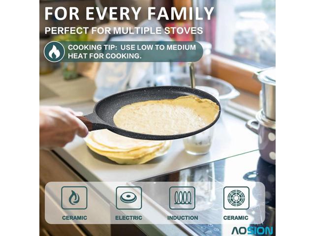 AOSION 11 inch Crepe Pan Nonstick Dosa Tawa Pan,Ceramic Coating Skillet Pan,Tortilla Pan for Pancake Omelette Steak Frying Egg with Ergonmic...