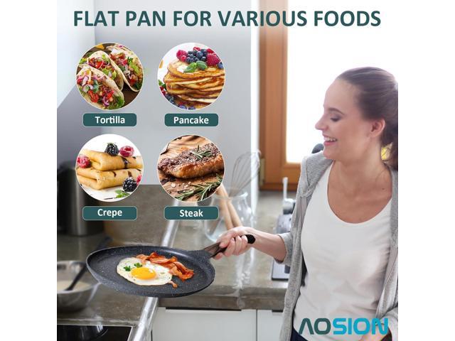 AOSION 11 inch Crepe Pan Nonstick Dosa Tawa Pan,Ceramic Coating Skillet Pan,Tortilla Pan for Pancake Omelette Steak Frying Egg with Ergonmic...