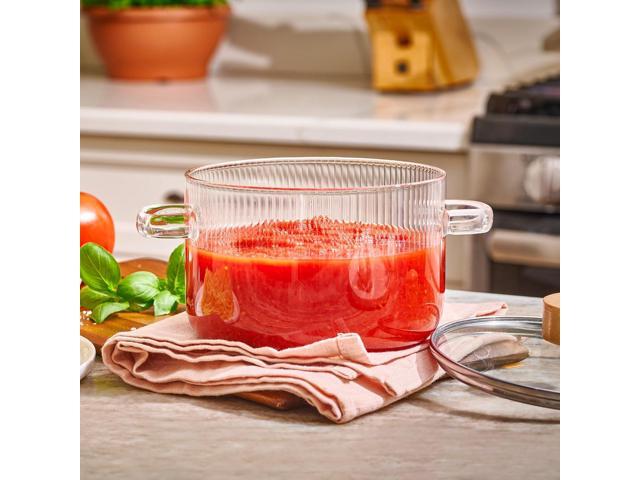 Glass Cooking Pot with Lid - 1.6L(54oz) Heat Resistant Borosilicate Glass Cookware Stovetop Pot Set - Paella Pan Simmer Pot with Cover Safe for...
