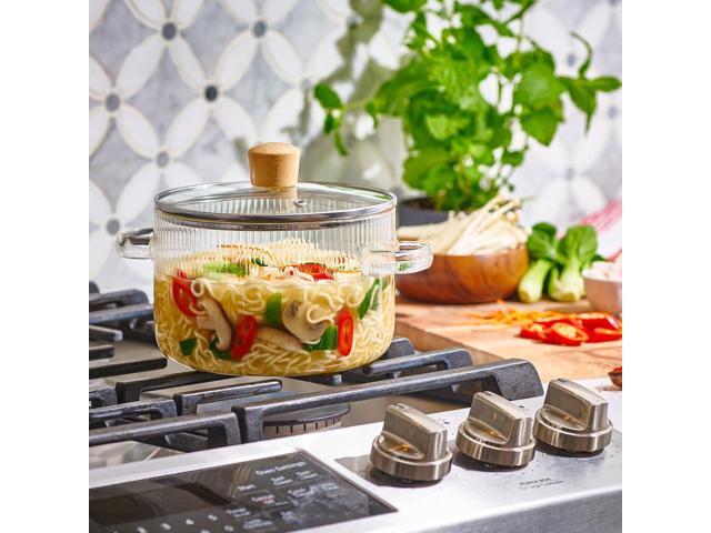 Glass Cooking Pot with Lid - 1.6L(54oz) Heat Resistant Borosilicate Glass Cookware Stovetop Pot Set - Paella Pan Simmer Pot with Cover Safe for...