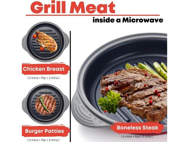 MACONEE Microwave Grill Pan Microwave Griller, Griddle & Crisper Pan with Lid for Grilling, Browning, and Crisping Foods Microwave Cookware for...
