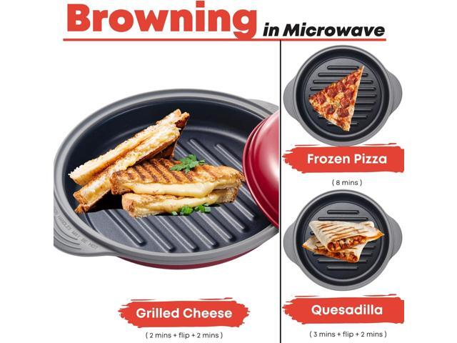 MACONEE Microwave Grill Pan Microwave Griller, Griddle & Crisper Pan with Lid for Grilling, Browning, and Crisping Foods Microwave Cookware for...
