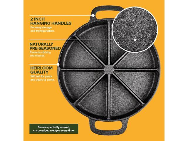 Modern Innovations Classic Cast Iron Wedge Pan, Non-Stick Cornbread Skillet with Easy Transport Handles, 8 Slice Divided Cast Iron Baking Pan for...
