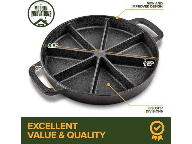 Modern Innovations Classic Cast Iron Wedge Pan, Non-Stick Cornbread Skillet with Easy Transport Handles, 8 Slice Divided Cast Iron Baking Pan for...