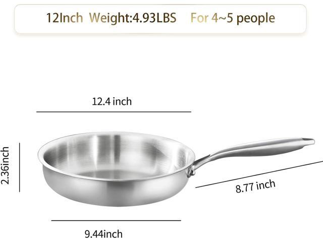 DELARLO Tri-Ply Stainless Steel 12inch Frying Pan, All Cooktops Compatible Up to 600, Oven Safe Induction Skillet, 12.5 inch Non toxic Cooking...