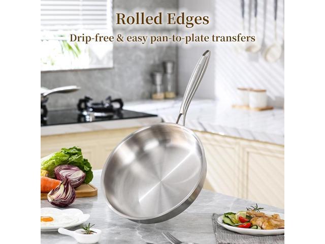 DELARLO Tri-Ply Stainless Steel 12inch Frying Pan, All Cooktops Compatible Up to 600, Oven Safe Induction Skillet, 12.5 inch Non toxic Cooking...