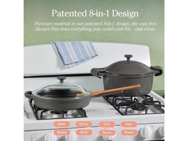Our Place Cast Iron Always Pan Premium Enameled, Toxin-Free Surface 10-inch 8-in-1 Multifunctional Cookware System Lid, Handle Covers Heavy...