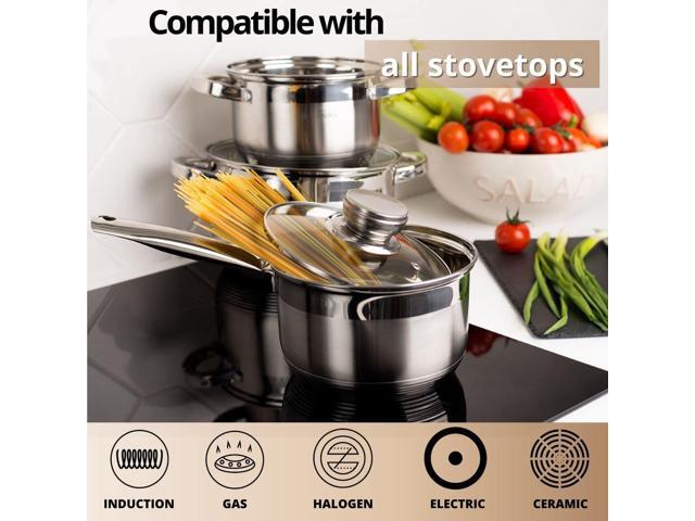 Daniks Standard 9-Piece Stainless Steel Induction Cookware Set, Dishwasher Safe Pots and Saucepan, Measuring Scale, Glass Lids, For Soup, Pasta,...