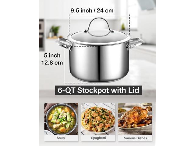 Cooks Standard Dutch Oven Casserole with Glass Lid, 6-Quart Classic Stainless Steel Stockpot, Silver