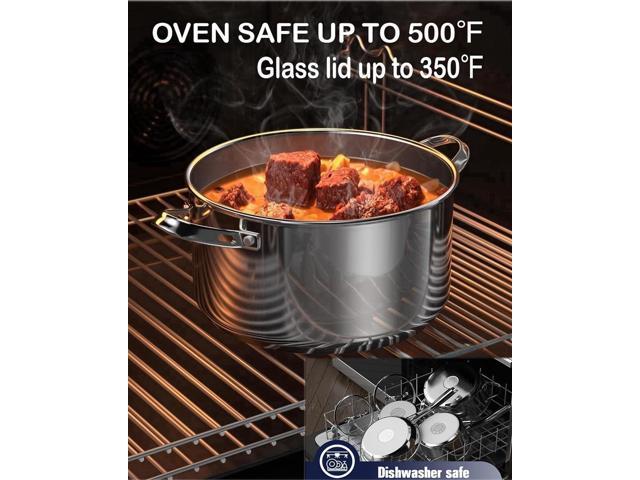 Cooks Standard Dutch Oven Casserole with Glass Lid, 6-Quart Classic Stainless Steel Stockpot, Silver