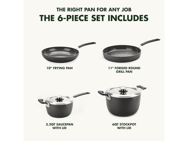 GreenPan Levels Stackable Hard Anodized Healthy Ceramic Nonstick, 6 Piece Cookware Pots and Pans Set, PFAS-Free, Dishwasher Safe, Black