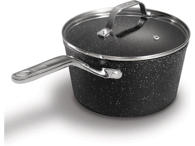 THE ROCK by Starfrit 3-Quart Saucepan with Glass Lid & Stainless Steel Handle, Black