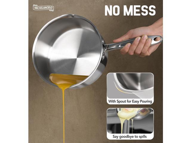 MICHELANGELO Stainless Steel Sauce Pan with Lid, 3 Quart Sauce Pan with Steamer Insert, Nonstick Saucepan with Pour Spout, 3 Qt Stainless Steel Pot...