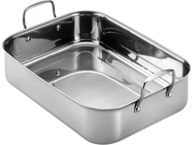 Anolon Triply Clad Stainless Steel Roaster / Roasting Pan with Rack - 17 Inch x 12.5 Inch, Silver