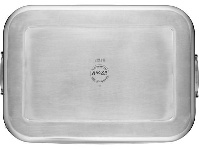 Anolon Triply Clad Stainless Steel Roaster / Roasting Pan with Rack - 17 Inch x 12.5 Inch, Silver