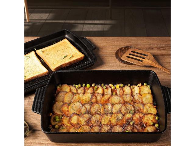 2-In-1 Pre Seasoned Cast Iron Dutch Oven With Skillet Lid,Casserole Dish,Rectangular Baking Pan,Griddle Pot Set, 6QT, 9'x13'