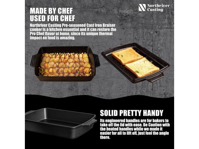 2-In-1 Pre Seasoned Cast Iron Dutch Oven With Skillet Lid,Casserole Dish,Rectangular Baking Pan,Griddle Pot Set, 6QT, 9'x13'