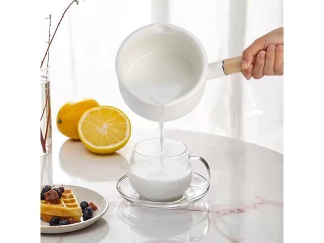 Jucoan 1 Quart Enamel Milk Pan with Dual Pour Spout, Small Enamel on Steel Saucepan Milk Pot Butter Warmer with Wooden Handle, Stove Top Soup Pot...