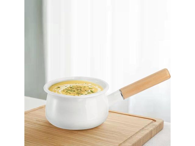 Jucoan 1 Quart Enamel Milk Pan with Dual Pour Spout, Small Enamel on Steel Saucepan Milk Pot Butter Warmer with Wooden Handle, Stove Top Soup Pot...