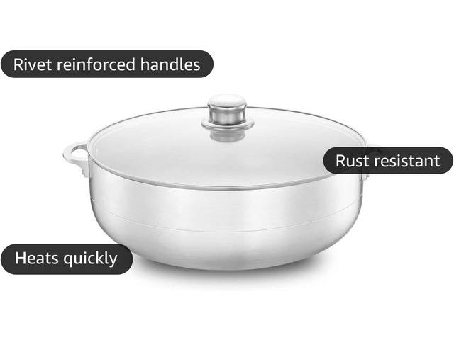 Alpine Cuisine 13-Quart Aluminum Caldero Stock Pot with Glass Lid, Cooking Dutch Oven Performance for Even Heat Distribution, Perfect for Serving...