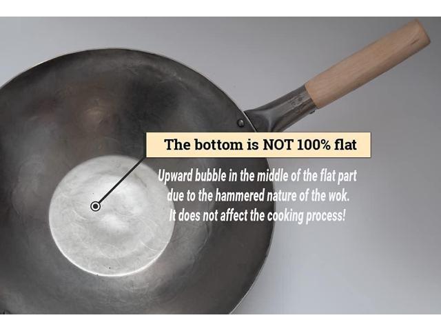 Craft Wok Flat Hand Hammered Carbon Steel Pow Wok with Wooden and Steel Helper Handle (14 Inch, Flat Bottom) / 731W316