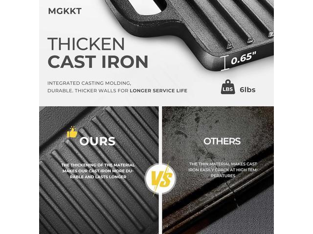 Cast Iron Griddle Plate 13 x 8 inch Reversible Cast Iron Grill/Griddle Pan Double Sided Stove Top Griddle On Single Burner Pre-Seasoned Small...