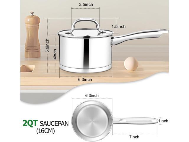 TeamFar 2 qt Saucepan with Lid, Stainless Steel Small Sauce Milk Pan with Tri-ply Bottom for Induction/Gas/Electric/Ceramic, Healthy & Heavy Duty,...