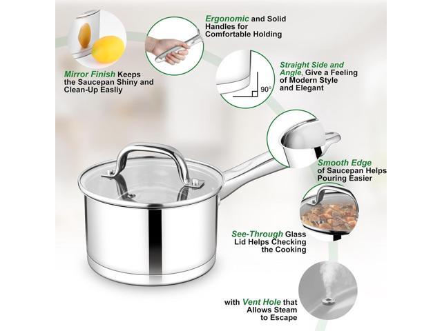 TeamFar 2 qt Saucepan with Lid, Stainless Steel Small Sauce Milk Pan with Tri-ply Bottom for Induction/Gas/Electric/Ceramic, Healthy & Heavy Duty,...